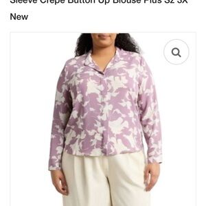 Nordstrom Rack Womens 3XL Blouse Top Purple Terrace Floral Button Up Career NWT.